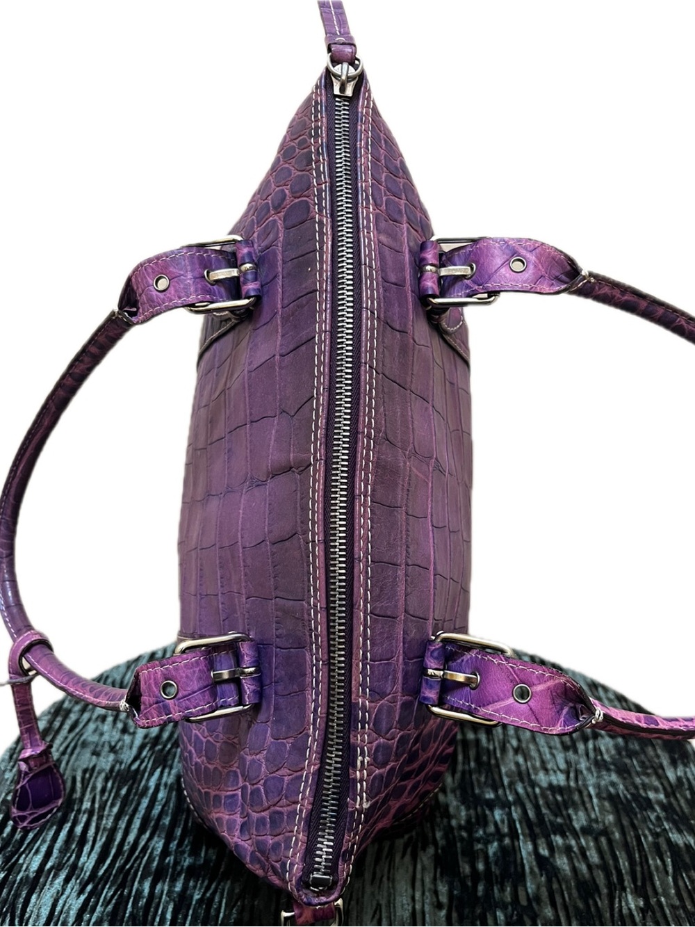 Dooney & Bourke Vintage Purple Nile Collection Crocodile Embossed Satchel - Picture 7 of 13